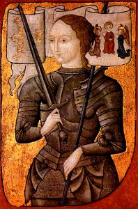 Jeanne d'Arc mit einem Schwert in der Hand