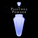 Coverbild des Podcasts Pasithea Powder (Schriftzug des Namens plus ein kleines Fläschchen mit Puder)