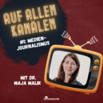 Das Podcastcover: Ein Fernseher, darauf ein Portrait von Maja Malik