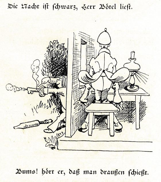 Zeichnung aus „Maler Klecksel“ von Wilhelm Busch.
